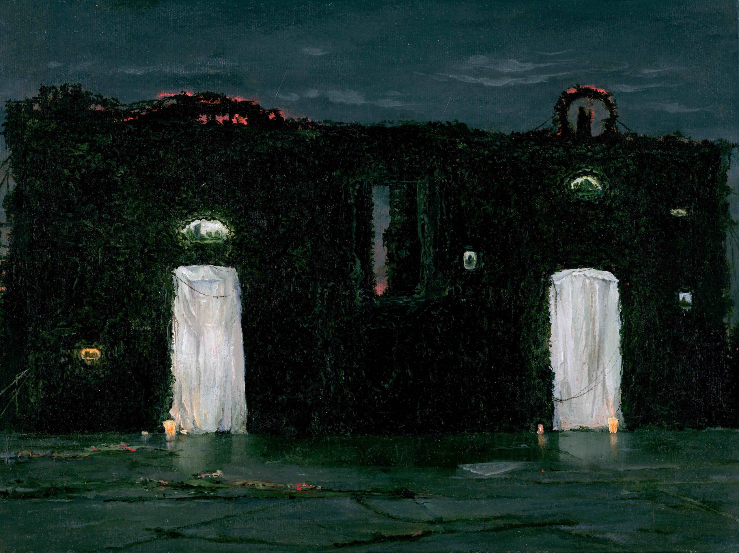 Joanna Whittle_ Leaf Wall (Dusk)_ Oil on canvas_ 18 x 24cm_ 2021